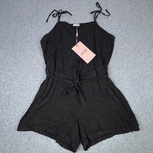 NEW Scandal Made In‎ Italy Black Tie Front Romper 100% Linen Designer One Size
